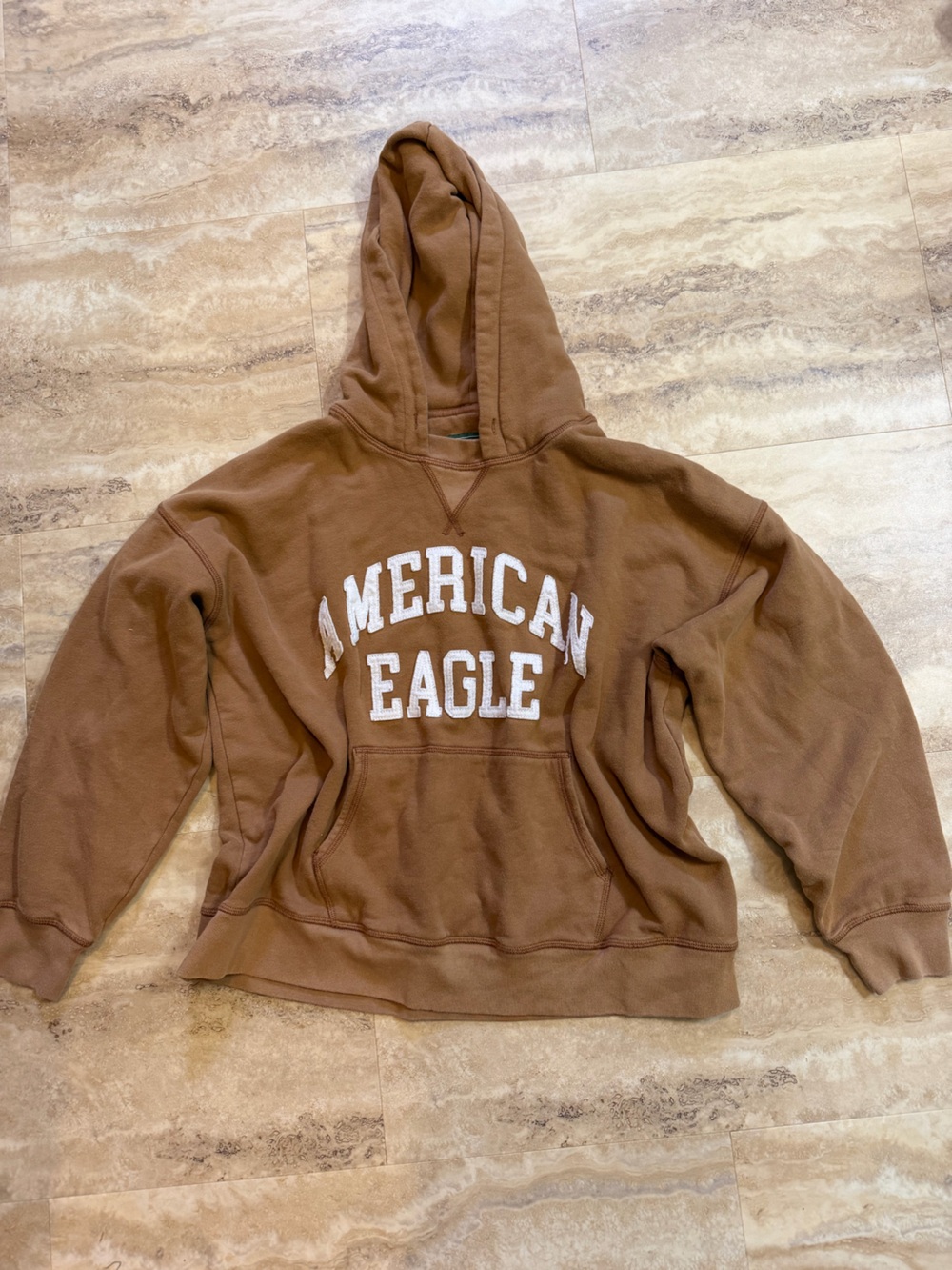 American Eagle Outfitters Chest-Logo Caramel Brown Pullover Hoodie